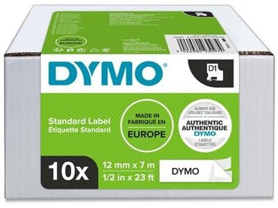 Feliratozógép szalag készlet, 12 mm x 7 m, DYMO "D1", fehér-fekete, (10 db)
