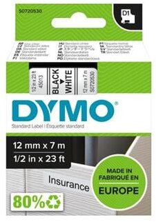 Feliratozógép szalag, 12 mm x 7 m, DYMO "D1", fehér-fekete
