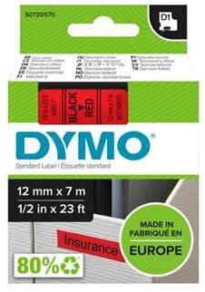 Feliratozógép szalag, 12 mm x 7 m, DYMO "D1", piros-fekete