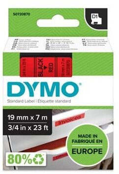 Feliratozógép szalag, 19 mm x 7 m, DYMO "D1", piros-fekete