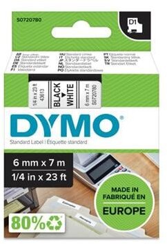 Feliratozógép szalag, 6 mm x 7 m, DYMO "D1", fehér-fekete