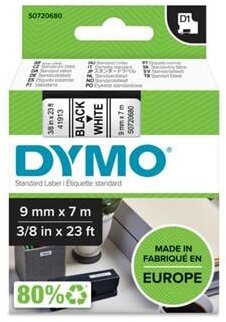 Feliratozógép szalag, 9 mm x 7 m, DYMO "D1", fehér-fekete