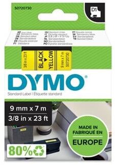 Feliratozógép szalag, 9 mm x 7 m, DYMO "D1", sárga-fekete