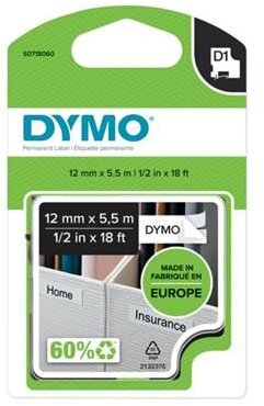 Feliratozógép szalag, tartós poliészter 12 mm x 5,5 m, DYMO "D1", fehér-fekete