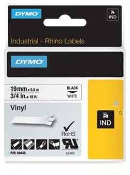 Feliratozógép szalag, vinil, 19 mm x 5,5 m, DYMO "Rhino", fehér-fekete