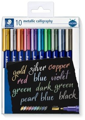 Kalligrafikus marker készlet, STAEDTLER "8325", 10 különböző metál szín, (10 db)