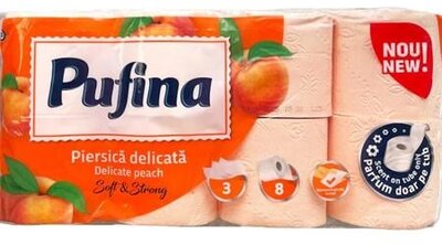 Toalettpapír, 3 rétegű, kistekercses, 8 tekercs, PUFINA "Delicate Peach", barack illattal, (8 tek)