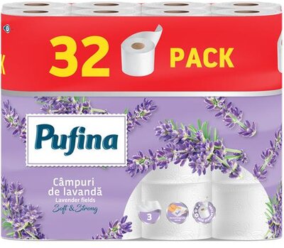 Toalettpapír, 3 rétegű, kistekercses, 32 tekercs, PUFINA "Lavender Fields", levendula illattal, (32 tek)
