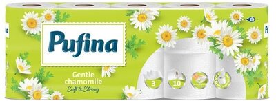 Toalettpapír, 3 rétegű, kistekercses, 10 tekercs, PUFINA "Chamomile", kamilla illattal, (10 tek)