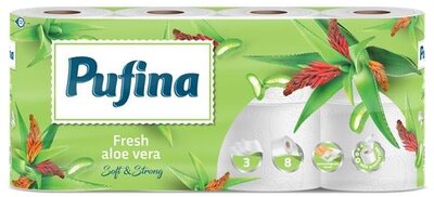 Toalettpapír, 3 rétegű, kistekercses, 8 tekercs, PUFINA "Aloe Vera", (8 tek)