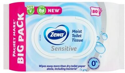 Toalettpapír, nedves, 80db, ZEWA, sensitive, (80 db)