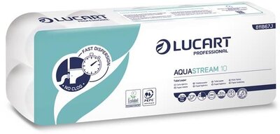 Toalettpapír, 2 rétegű, 10 tekercs, kistekercses, 22 m, LUCART "Aquastream 10", (10 tek)
