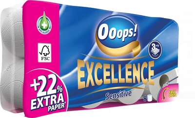 Toalettpapír, 3 rétegű, kistekercses, 8 tekercs, OOOPS "Excellence", (8 tek)