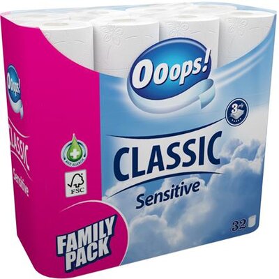 Toalettpapír, 3 rétegű, kistekercses, 32 tekercs, OOOPS "Classic", sensitive, (32 tek)