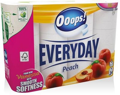 Toalettpapír, 3 rétegű, kistekercses, 24 tekercs, OOOPS "Everyday", barack illat, (24 tek)