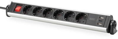 Assmann-DIGITUS 6 portos irodai elosztó 3 USB porttal - DA-70624