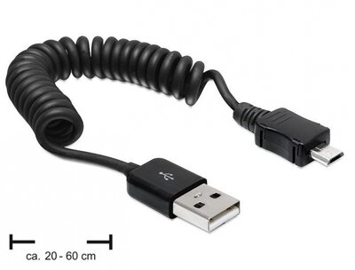Delock - USB 2.0-A > Micro USB-B M/M spirál kábel - 83162