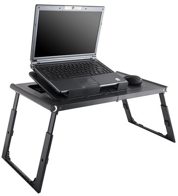 ModeCom PF11 - Notebook Asztal (2db beépített h&#369;t&#337;ventilátor; fa hatású felület; állítható magasság; fekete)