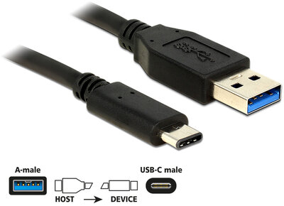 Delock 83870 USB3.1 (Gen.2) 10Gbps > USB Type-C kábel - Fekete - 1m