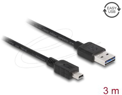 Delock - EASY-USB 2.0 A-típusú kábel - USB 2.0 Mini-B típusú kábel, 3 m, fekete - 83364