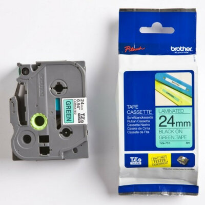 Brother TZE-751 laminált P-touch szalag (24mm) Black on Green - 8m