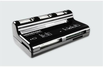ModeCom Kártyaolvasó - Wave (USB; Hot-Swap; 3USB port; M2,SMC,SD(HC),MicroSD,MiniSD,MMC,MS; fekete)