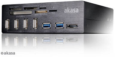 Akasa - 5,25" - InterConnect Pro - USB2.0 6portos belső hub + kártyaolvasó - AK-HC-05BKV2