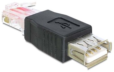 Delock USB A -> RJ45 F/M adapter fekete