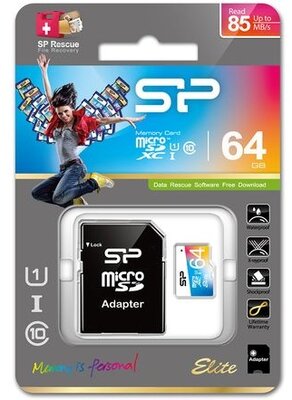 Silicon Power - 64GB MicroSDXC Elite - SP064GBSTXBU1V20SP