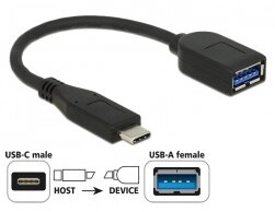 Delock Adapter USB (USB 3.1 Gen 2) USB Type-C > USB Type-A (10 cm, koaxiális, fekete, prémium)