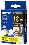 Brother TZE-334 laminált nyomtatószalag (12mm) Gold on Black - 8m