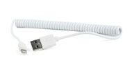 Gembird USB sync and charging spiral cable for iPhone, 1.5m, white