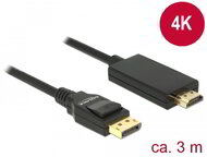 Delock Kábel Displayport 1.2 dugó -High Speed HDMI-A dugó passzív 4K, 3m; fekete