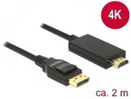 Delock Kábel Displayport 1.2 dugó -High Speed HDMI-A dugó passzív 4K, 2m; fekete - 85317