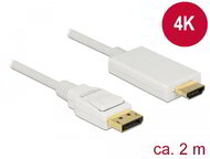 Delock Kábel Displayport 1.2 dugó - High Speed HDMI-A dugó passzív 4K, 2m; fehér