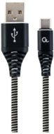 Gembird - Premium cotton braided USB A - TYPE C összekötő kábel 2m - CC-USB2B-AMCM-2M-BW