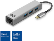 ACT - AC7055 USB-C Hub 3 port with Ethernet Grey - AC7055