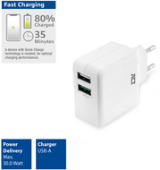 ACT - AC2125 2-Port USB Charger 30W including 1 Quick Charge 3.0 port White - AC2125