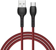 RECCI RTC-N16CR 3A TypeC-USB szövet kábel, piros - 1m
