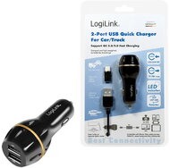 Logilink USB autós töltő, 2x USB port QC technológiával, 19,5W - PA0201
