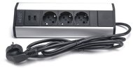TOO VPS-315-3S IP20, 3x 2P+F, 2x USB-A, ezüst asztalra rögzíthető elosztó
