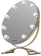 HUMANAS - HM03 kerek dönthető smiktükör, 40 cm átmérő, 360°, 9 LED, integrált érintő gombok, 3 színhőmérséklet, arany