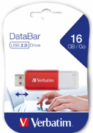 Verbatim USB 2.0 V DATABAR RED FLASH DRIVE 16GB - 49453