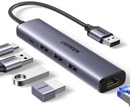 UGREEN - HUB USB 3.0, 3x USB-A. 1x USB-C, Ethernet 1Gbit/s - Szürke - 60554