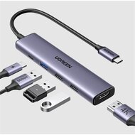 UGREEN - USB HUB 5 az 1-ben, 4K@30Hz, HDMI 1.4, 1x USB-A 3.0, 2x USB-A 2.0, USB-C, 100W - Szürke - 15495
