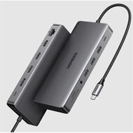 UGREEN - USB HUB 13 az 1-ben, Triple Display, 4K@60Hz, HDMI, DP, 3x USB-A, USB-C, SD/TF, Jack - Szürke - 15978