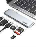 UGREEN - USB HUB 6 az 1-ben, 4K×2K@30Hz, USB 3.0 HUB, HDMI, USB-C, USB-A, 5Gbps - Szürke - 80856