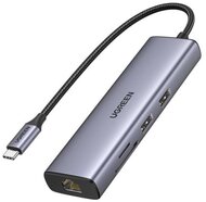 UGREEN - USB HUB 6 az 1-ben, 4K@60Hz, USB HUB, HDMI 2.0, Ethernet, 2x USB-A, USB-C, SD/TF, 100W - Szürke - 90568