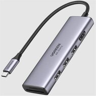 UGREEN - USB HUB 6 az 1-ben, 4K@60Hz, USB HUB, HDMI 2.0, 3x USB-A, SD/TF - Szürke - 60383