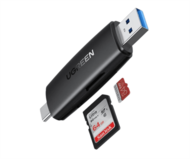 UGREEN - USB 3.0 2 az 1-ben SD kártya olvasó, Dual írás és olvasás, USB-A, USB-C M/M, fekete - 80191